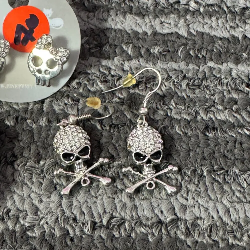 Skull Earrings Lot Gothic Rhinestone Skull Studs & Dangle Earrings Punk Y2K